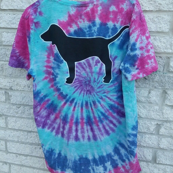 PINK Victoria's Secret Tops - Victoria's Secret PINK Tie Dye Dog Logo Campus tee